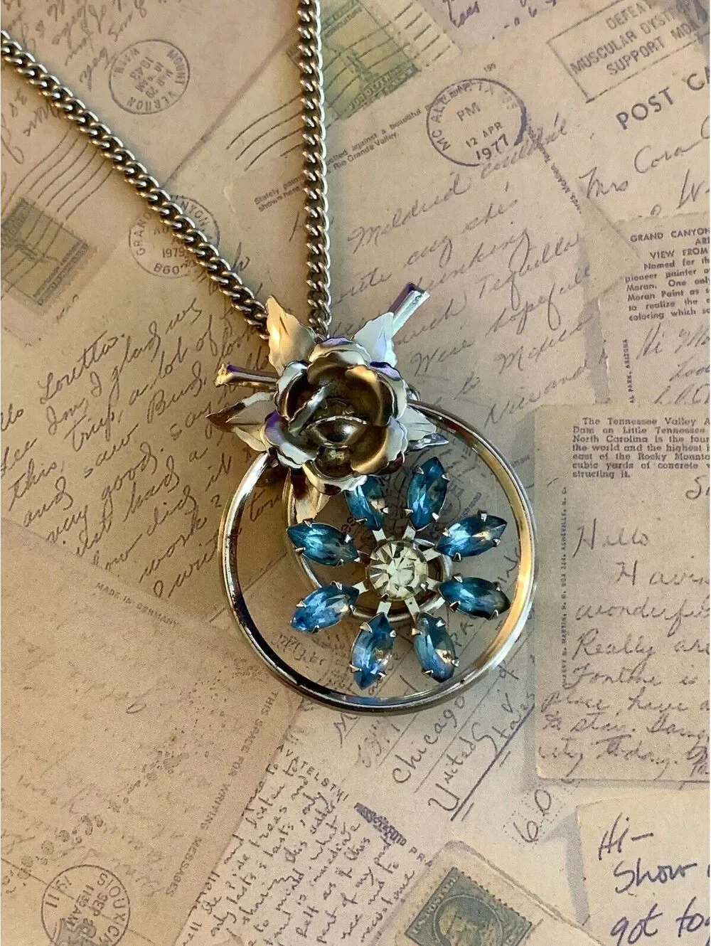 Vintage Unique Dual-Sided Pendant Necklace with Floral & Geometric Charm